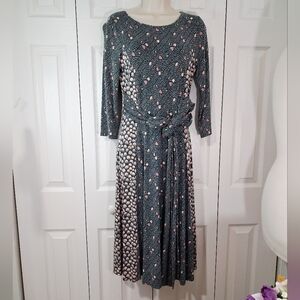 Boden Dark Teal Midi Dress with Pink Floral Print